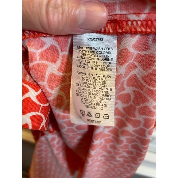 Laundry Orange Geometric Collared, V-Neck Button Down Dress, Tie & 3/4 Sleeves - Picture 7 of 8